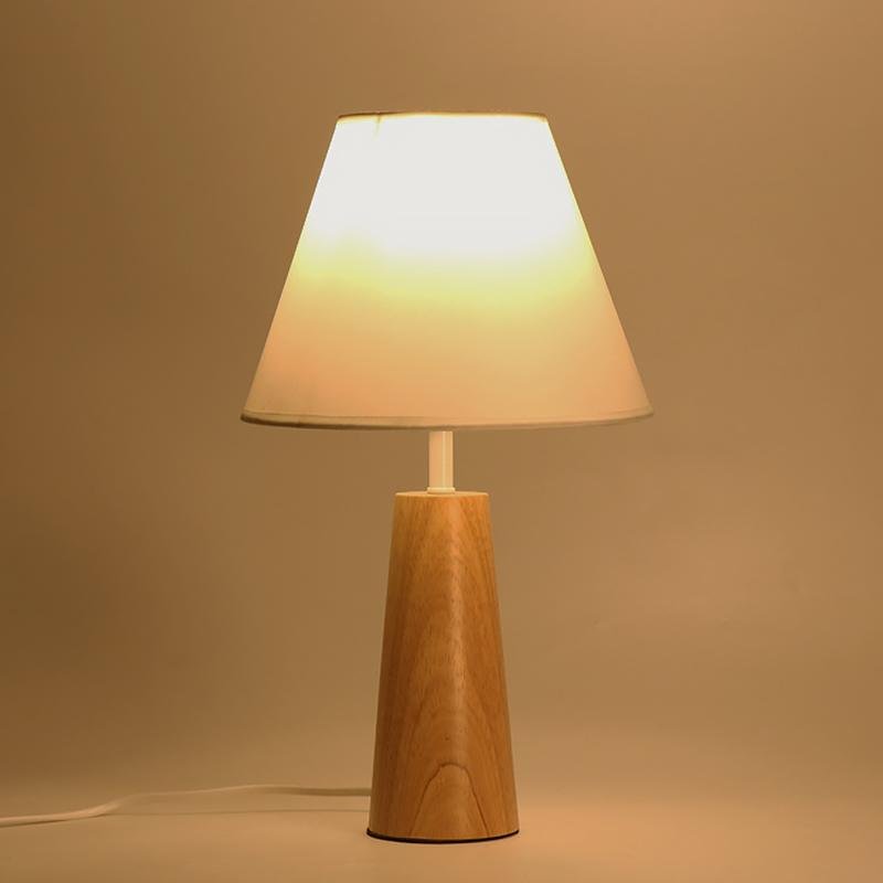 Scandinavian Wooden Base Desk Table Lamp With Fabric Shade 3 Step Dimming Bedside Light