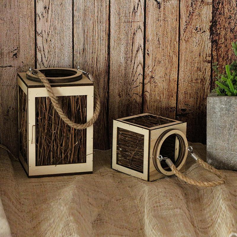 Farmhouse Vintage Elm Tree Branch Woven Lanterns with Handle