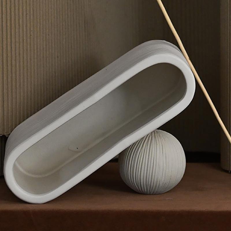 2- Piece Oval White Stripe Ceramic Flower Vases