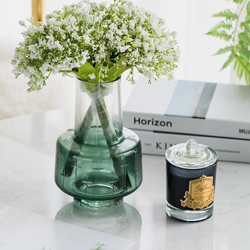 Unique Cylindrical Glass Green Flower Vases with Wide Mouth