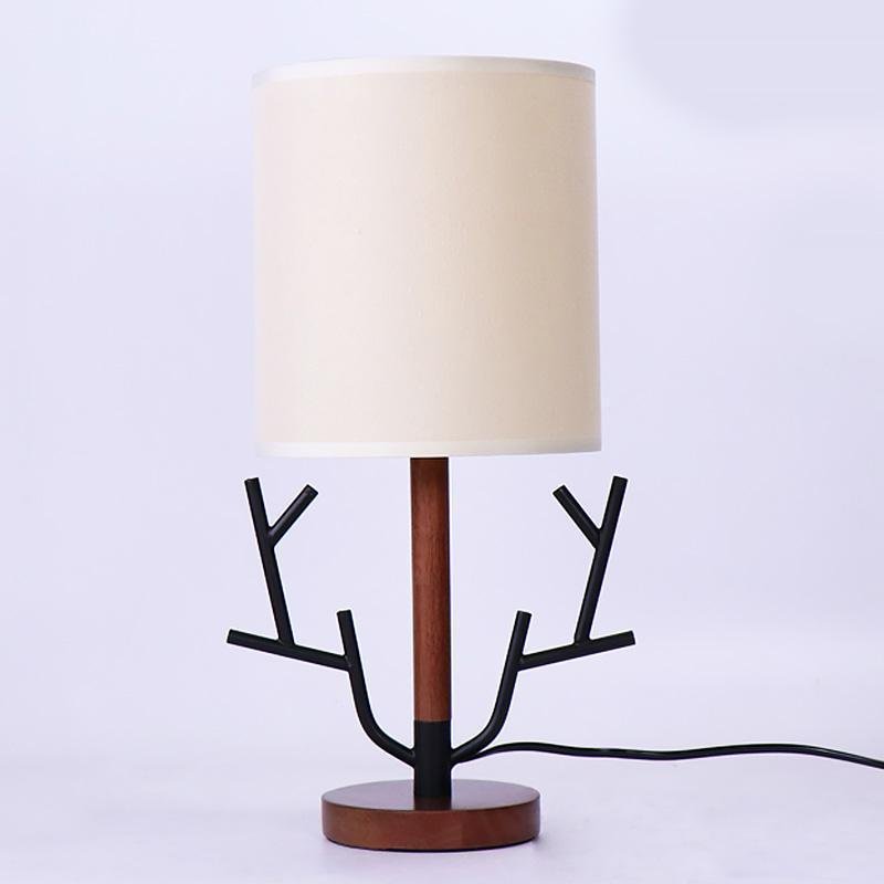 LED Nordic Wooden Tree Branch Table Lamp With Fabric Shade 1-Light  E27 Bedside Light