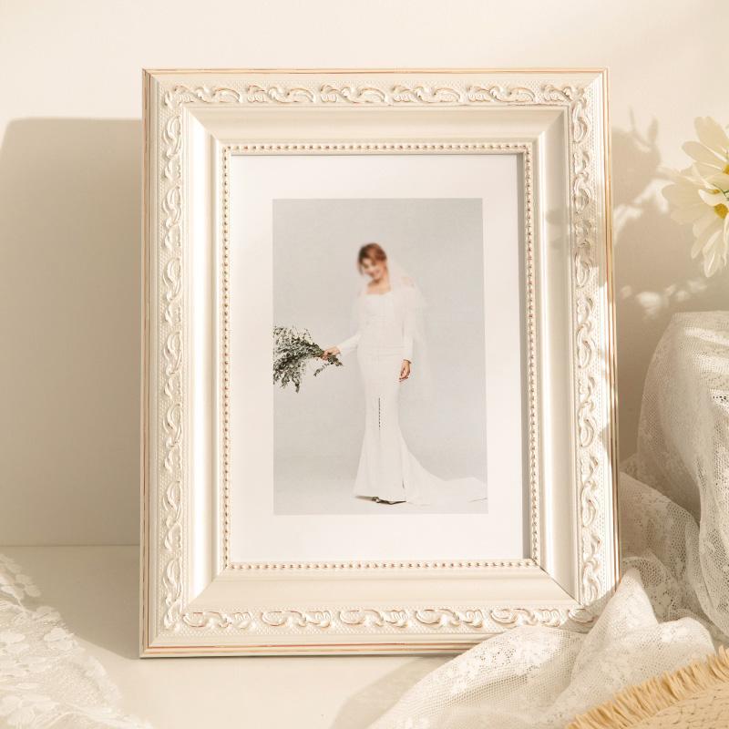 4''L x 6'' W Rectangular White Rose Gold Wood Picture Frames with Desktop Wall Hanging Decoration