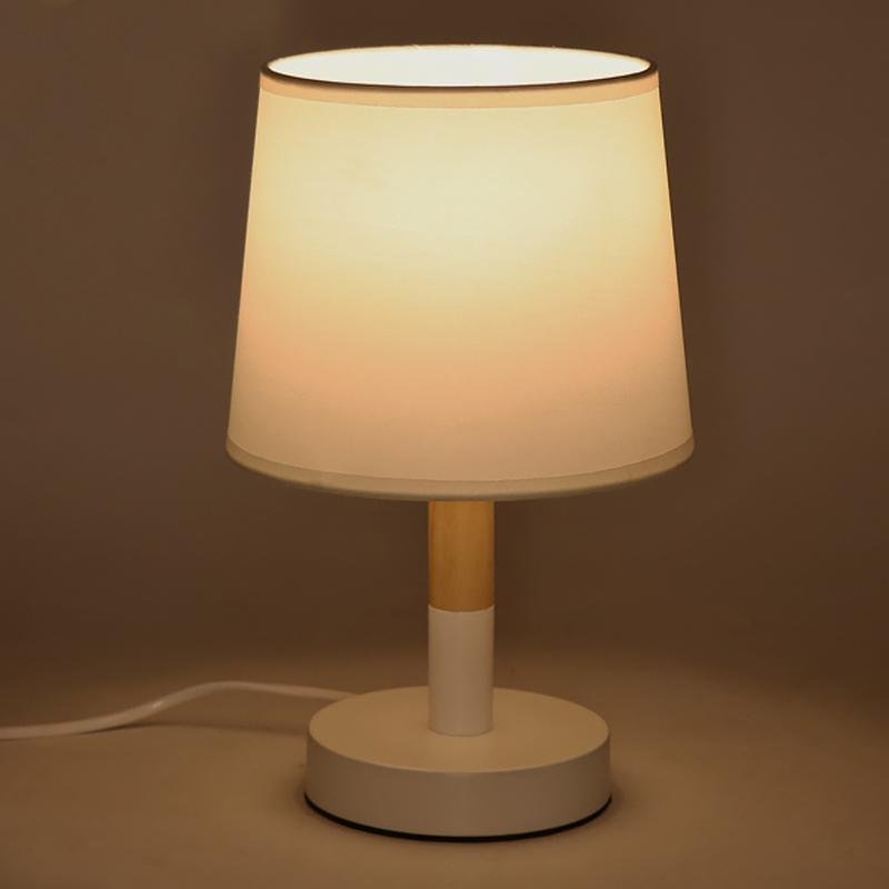 5'' Nordic Wooden Fabric Shade Table Lamps Bedside Night Light