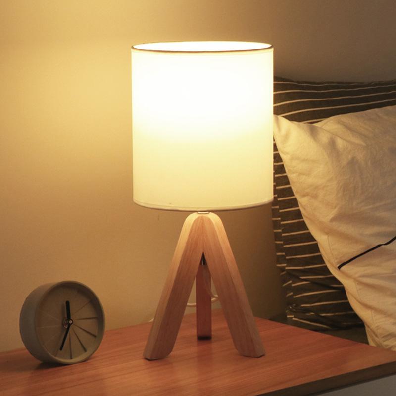 Nordic LED Cylinder Rubber Wood Tripod Night Light Table Lamps Desk Lamps Reading Lamps Bedside Lamps Table Light Night Stand Lamps for Living Room - Dazuma