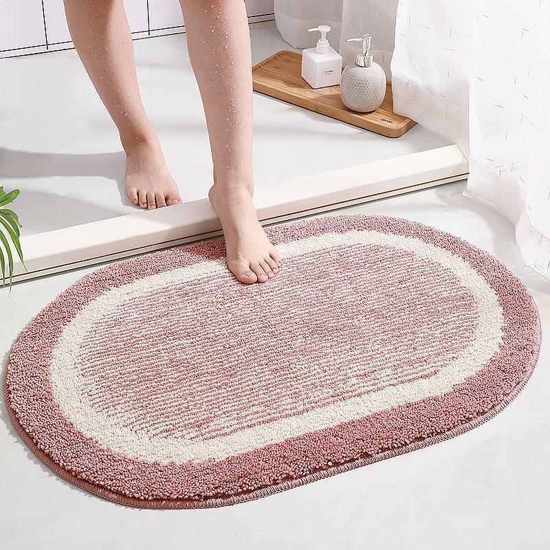 Purple Pink Oval Microfiber Bath Rugs Soft Bathroom Mats
