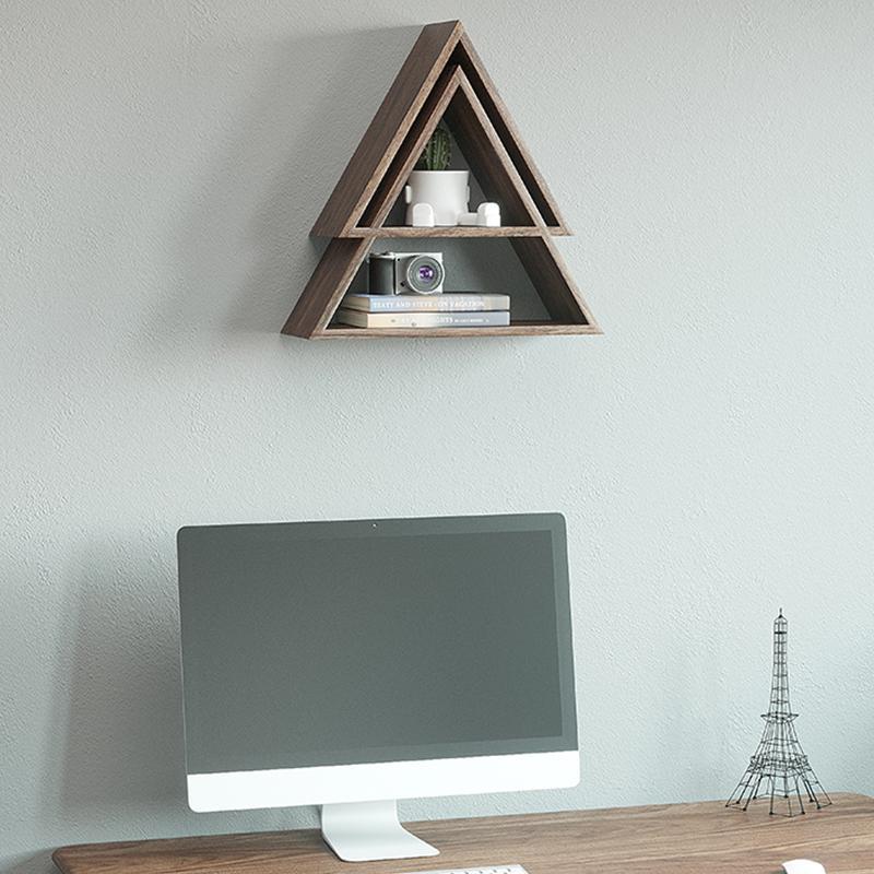 Triangle Black Walnut Floating Wall Shelves Nut Brown