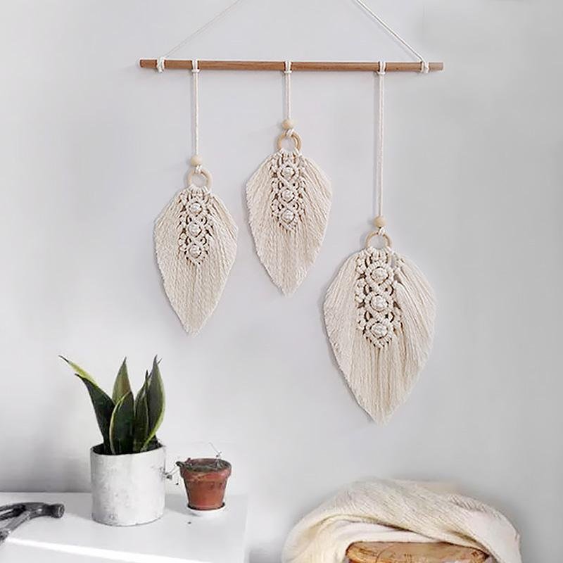 Bohemian Style Beige Cotton Wall Hangings Leaf Woven Wall Decor