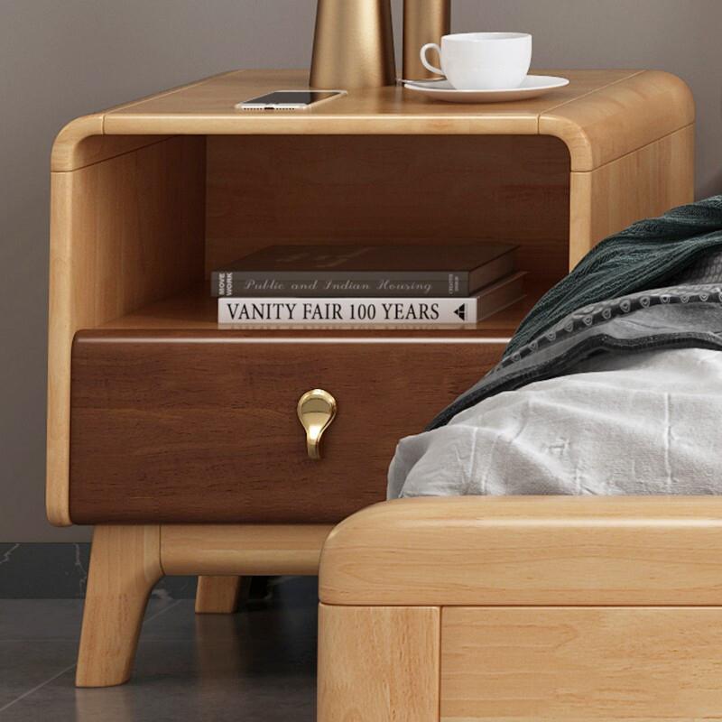 Rectangular Rubber Wood Nightstands Bedside Tables with Solid Wood Cabinet Feet One Drawer