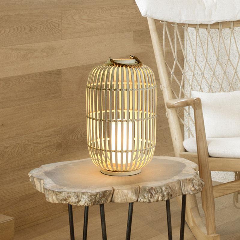 Oval Bamboo Table Lamp With a Circular Base - dazuma
