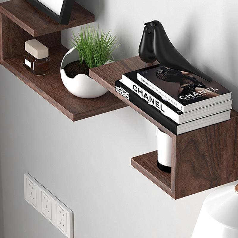 Rectangular Black Walnut Book Plant Floating Wall Shelves