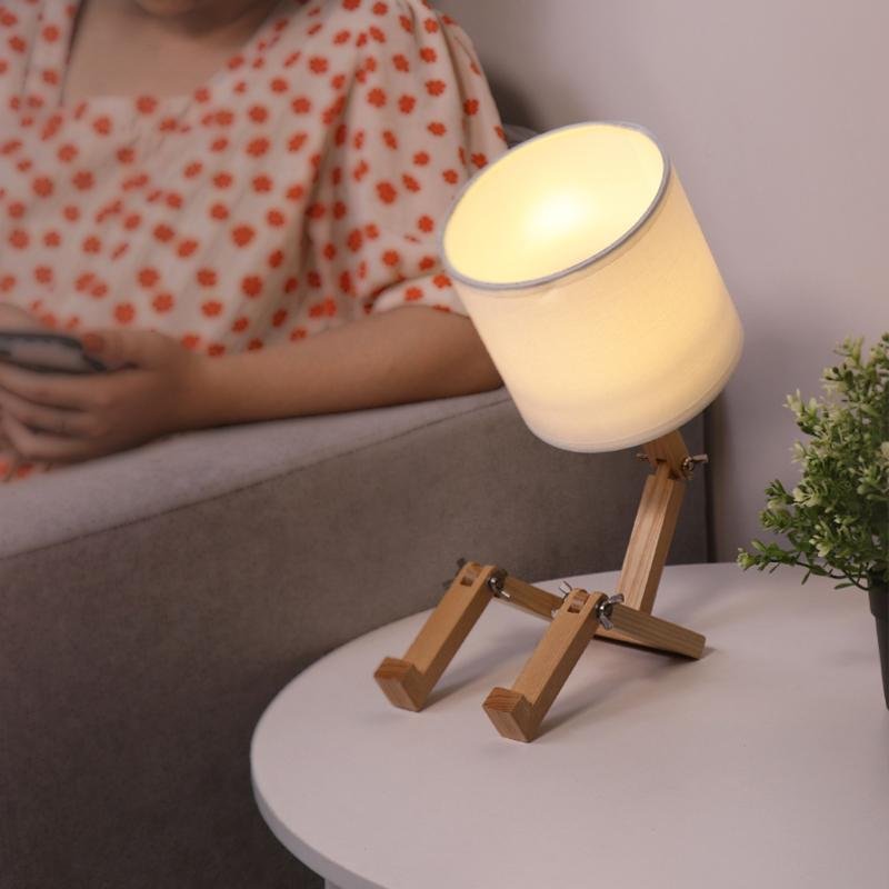 Cylinder Adjustable Wood Base LED Modern Desk Lamps Bedside Reading Lamps