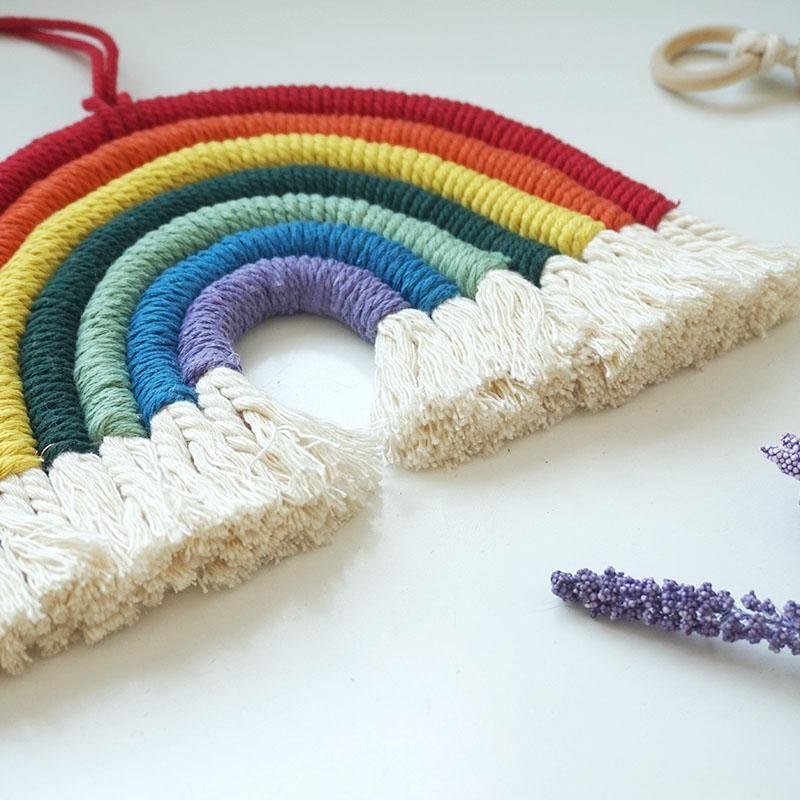 Hand Woven Tassels Rainbow Shaped Cotton Woven Wall Hangings