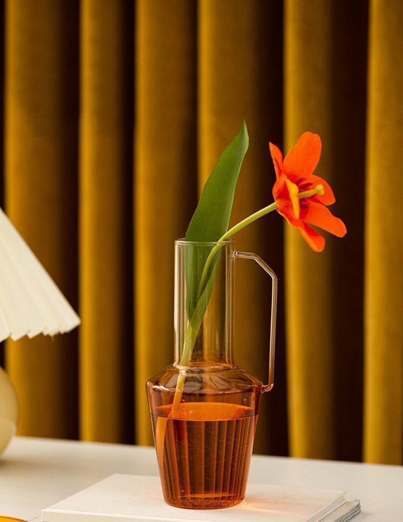 Red White Glass Flower Vase with Single Handle