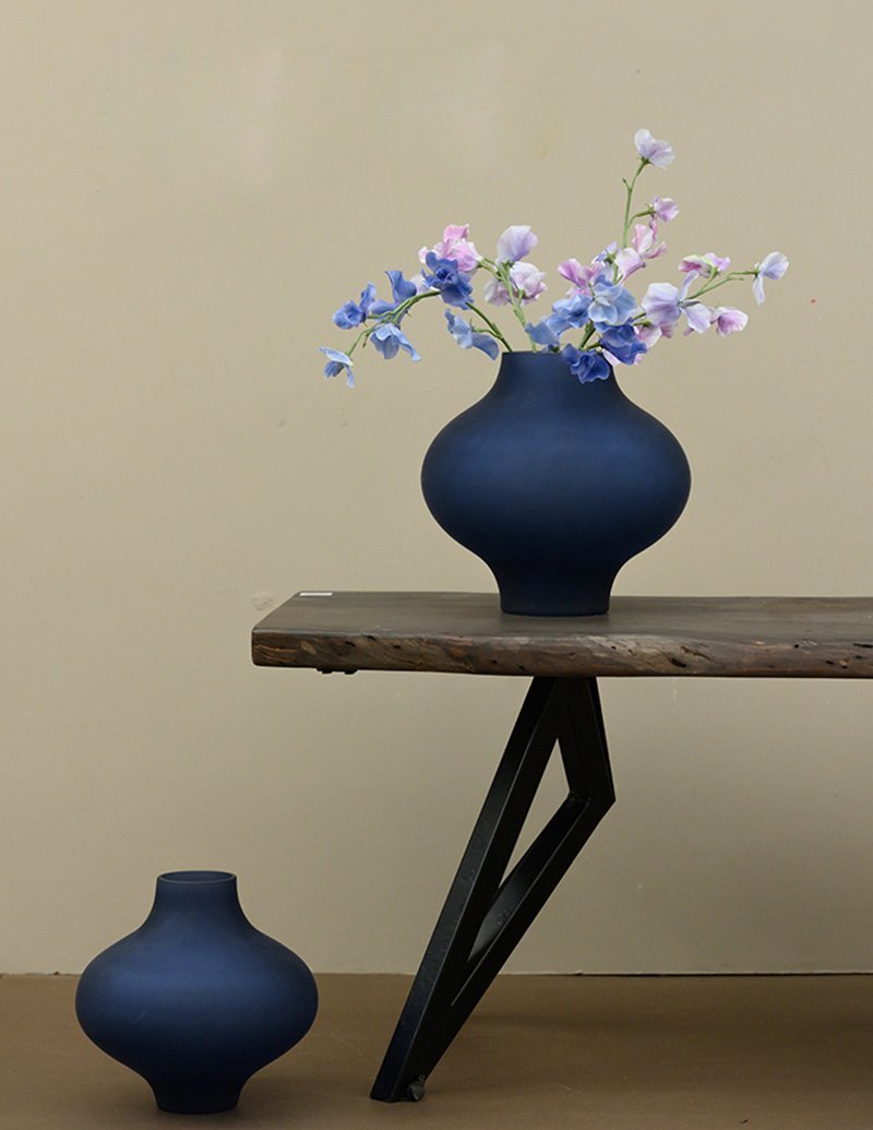 Gourd-Shaped Glass Blue Vases Decorative Flower Vases