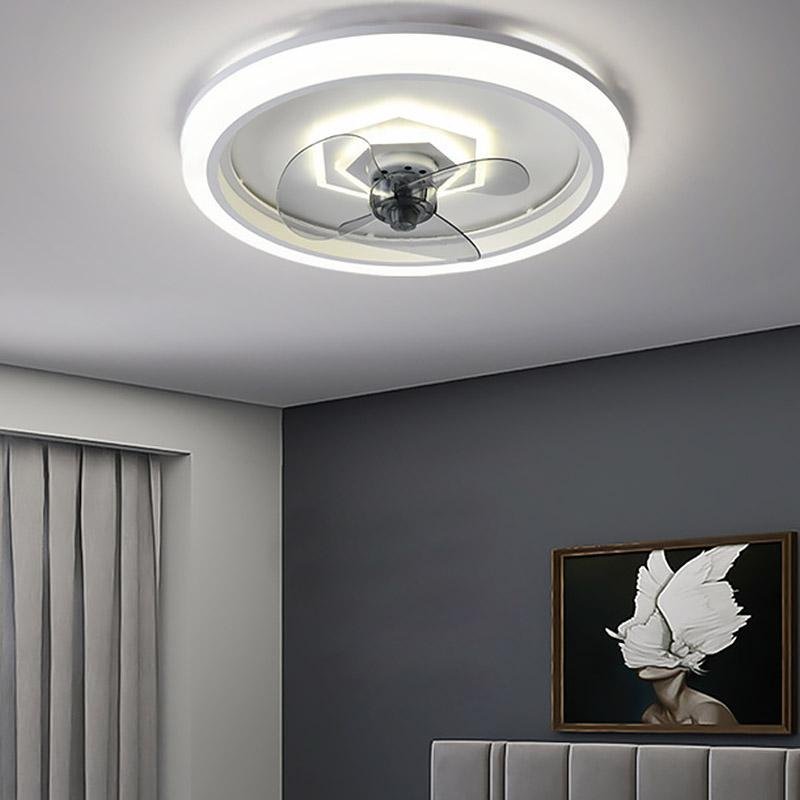 3-Blade Round Iron Acrylic Modern Ceiling Fan With LED Lights and Remote Control - dazuma