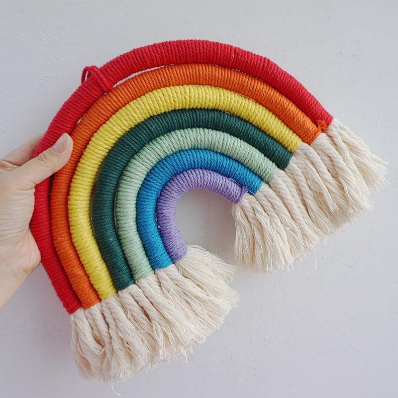 Hand Woven Tassels Rainbow Shaped Cotton Woven Wall Hangings