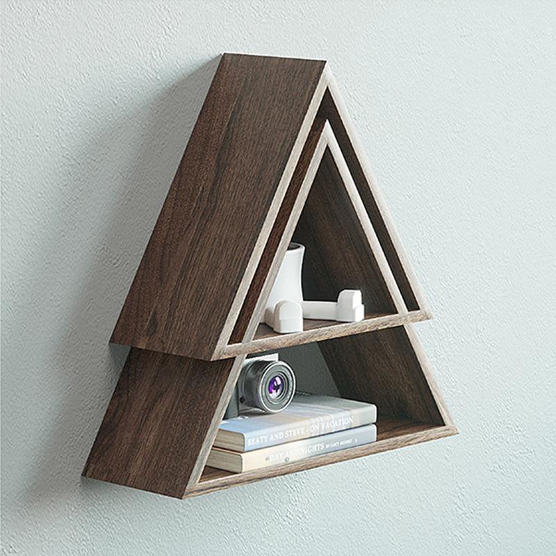 Triangle Black Walnut Floating Wall Shelves Nut Brown