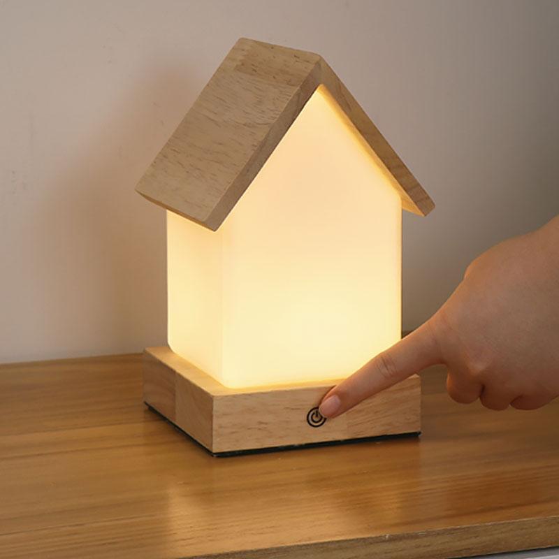 Wooden Small House Kids’ Table Lamp Battery Power LED Night Lamp