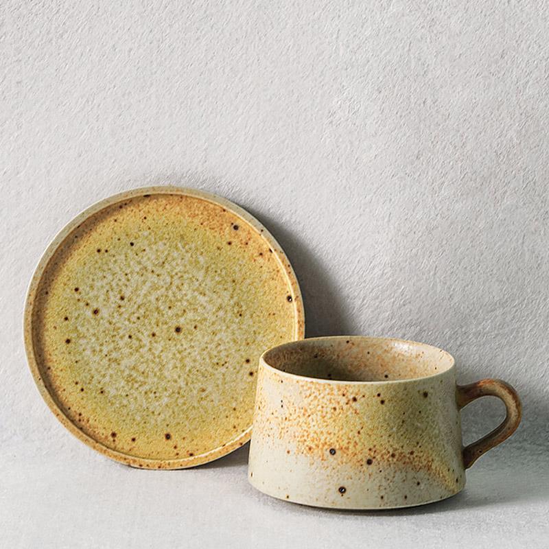 Short Stumpy Stoneware Cup With Saucer - dazuma