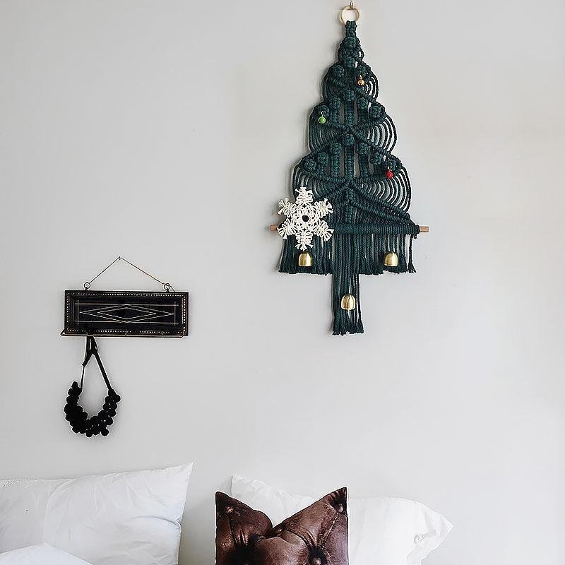 Nordic Style Green Christmas Tree Cotton Woven Wall Hangings