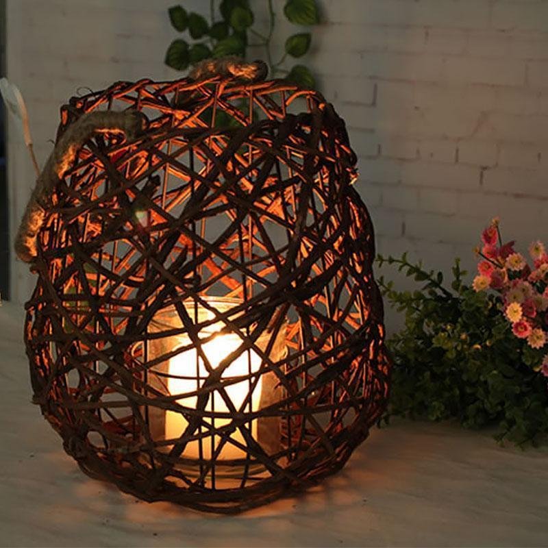 Rustic Globe Wicker Woven Floor Festival Lanterns