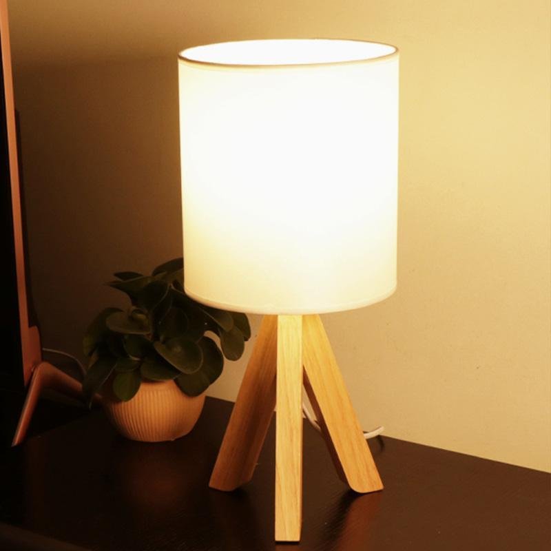 LED Cylinder Rubber Wood Tripod Night Light Table Lamps Desk Lamps Reading Lamps