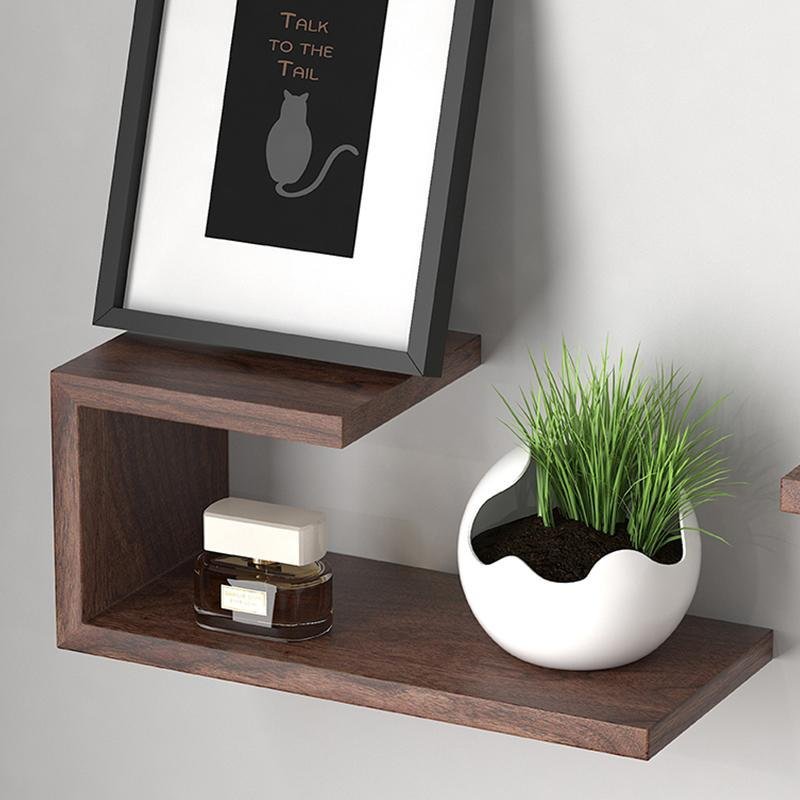Rectangular Black Walnut Book Plant Floating Wall Shelves