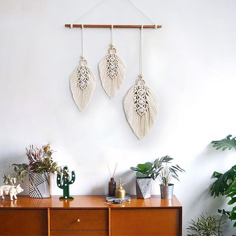 Bohemian Style Beige Cotton Wall Hangings Leaf Woven Wall Decor