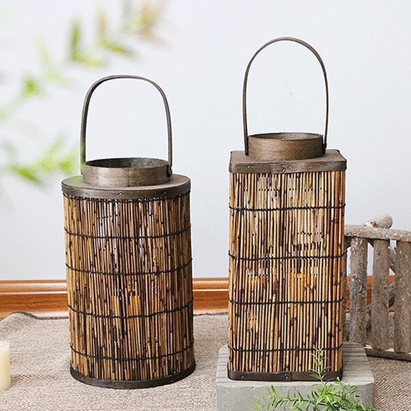 Cylinder Cone Cuboid Shaped Wicker Woven Lanterns with Single Handle
