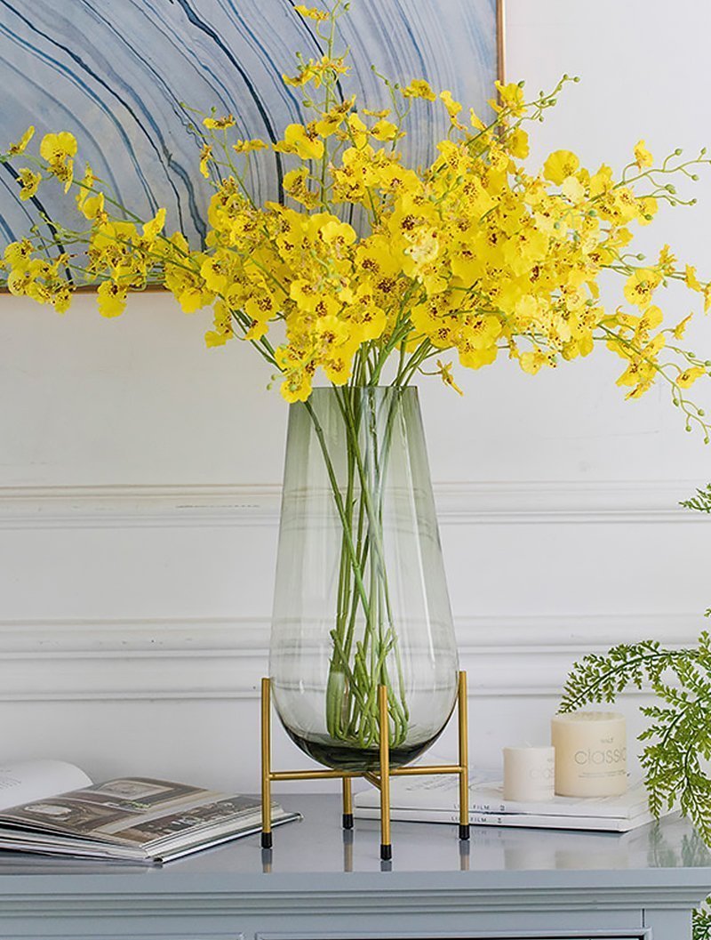 Clear Cylinder Green Floor Flower Vase Decorative Large Glass Vase
