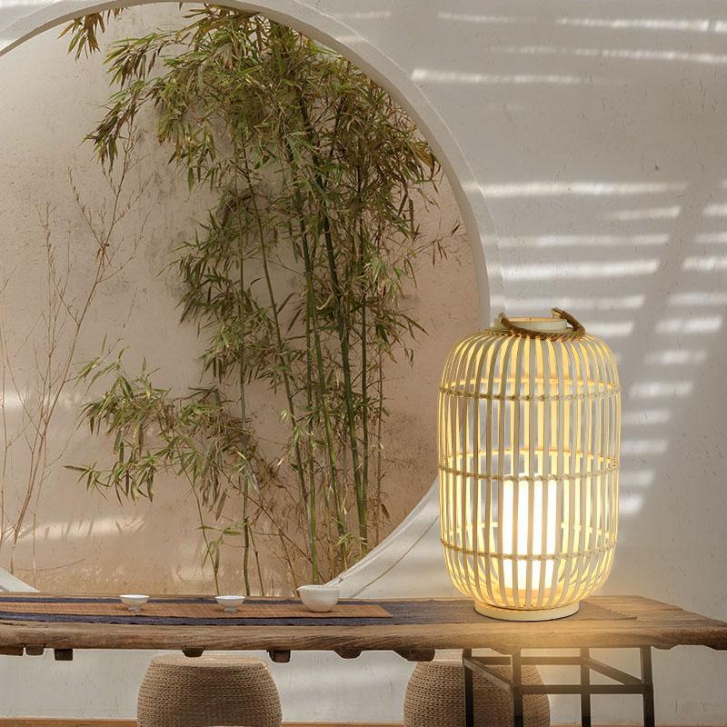 Oval Bamboo Table Lamp With a Circular Base - dazuma