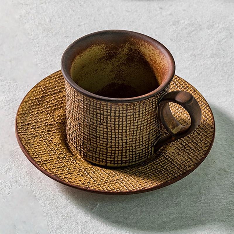 Green Yellow Stoneware Mugs Coffee Cups Teacups and Saucers