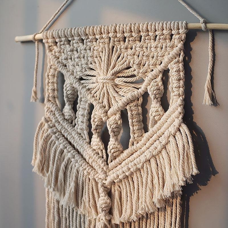Rectangular Cotton Macrame Woven Wall Hanging Bohemian Geometric Art Decor