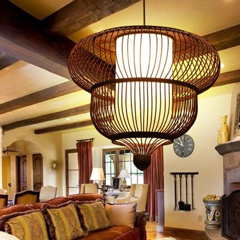 2-Tiers Bubble Inspired Dark Brown Pendant Lighting With a Large Central Light - dazuma
