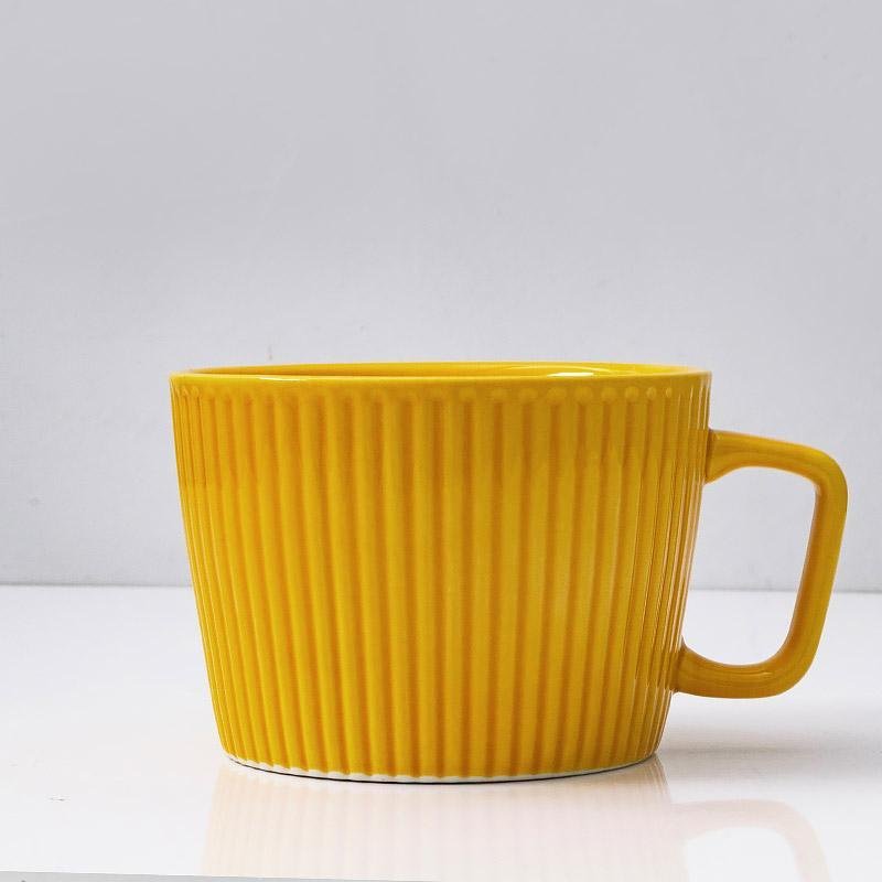 Stoneware Striped Coffee Latte Mug with Spoon Rattan Coaster