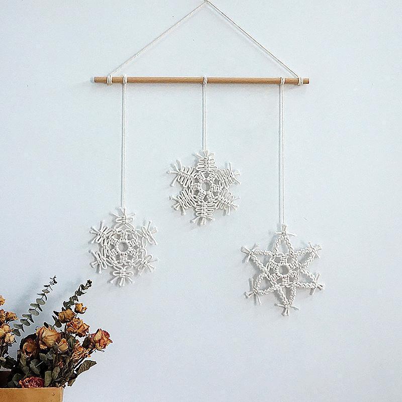 Beige Nordic Style Snowflake Shape Cotton Woven Wall Hangings