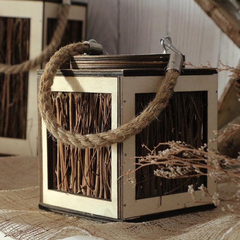 Farmhouse Vintage Elm Tree Branch Woven Lanterns with Handle