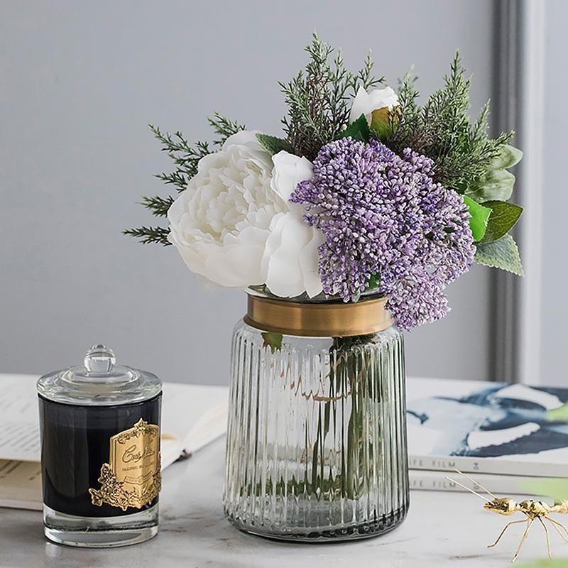 Modern Nordic Style Glass Cylinder Vase with Gold Belt