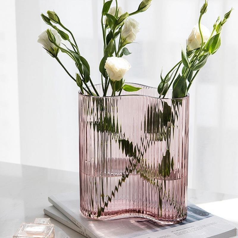 Irregular Clear Pink Glass Flower Vases