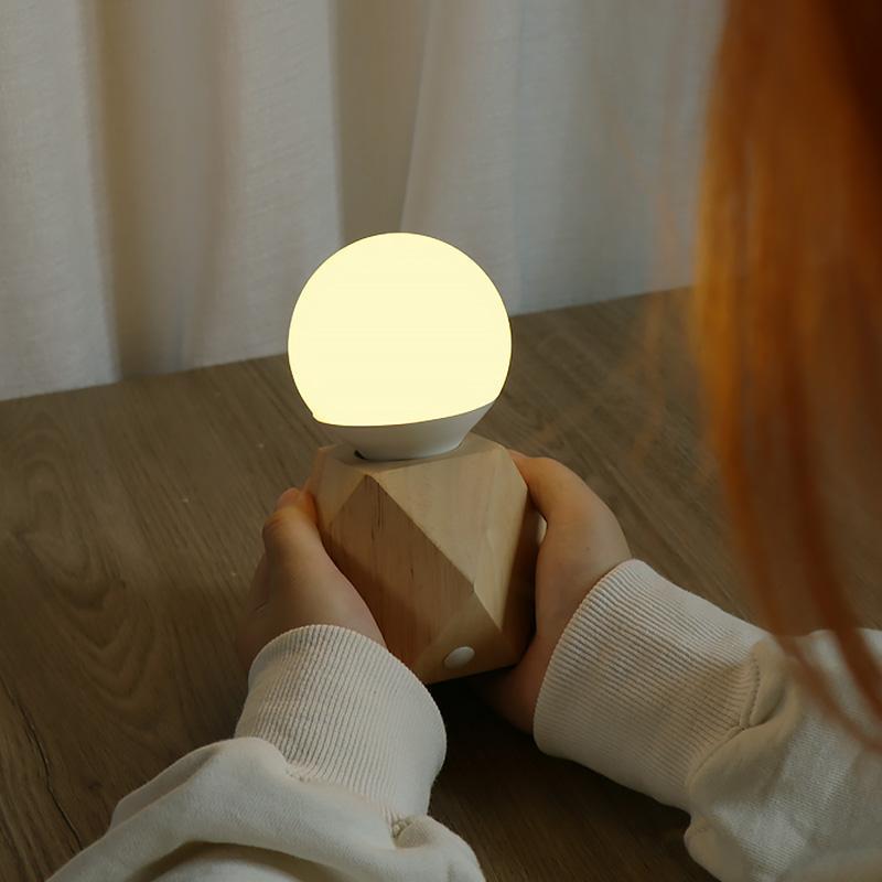 Nordic Geometric Wooden Base Touch Control Bulb Table Lamp 1-Light E27 Desk Night Light