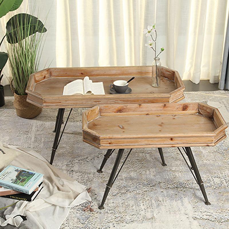 Rectangular Fir Wood Tray Top Coffee Tables with 4 Iron Legs