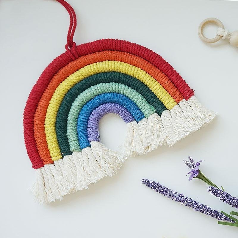 Hand Woven Tassels Rainbow Shaped Cotton Woven Wall Hangings