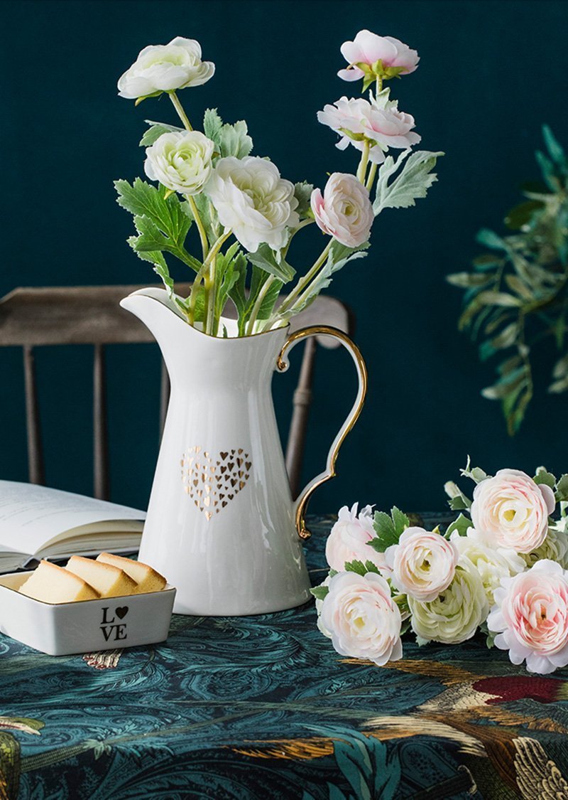 Handled Jug Shaped White Ceramic Flower Vases