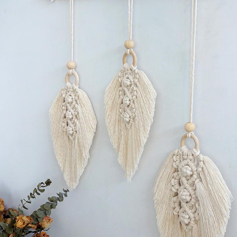 Bohemian Style Beige Cotton Wall Hangings Leaf Woven Wall Decor