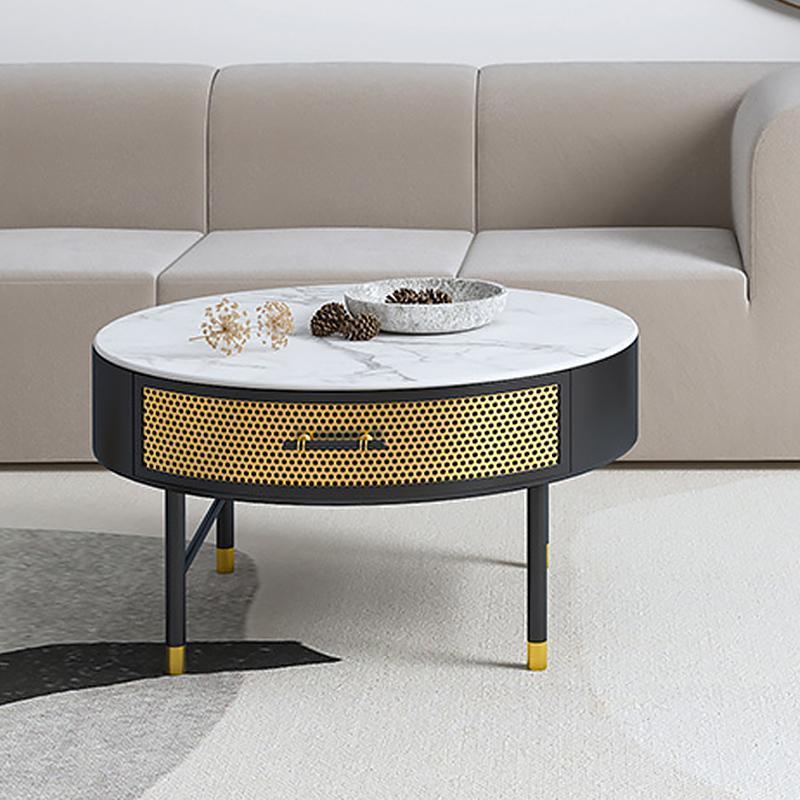 Round Marble Slate Side Tables End Tables with Metal Frame