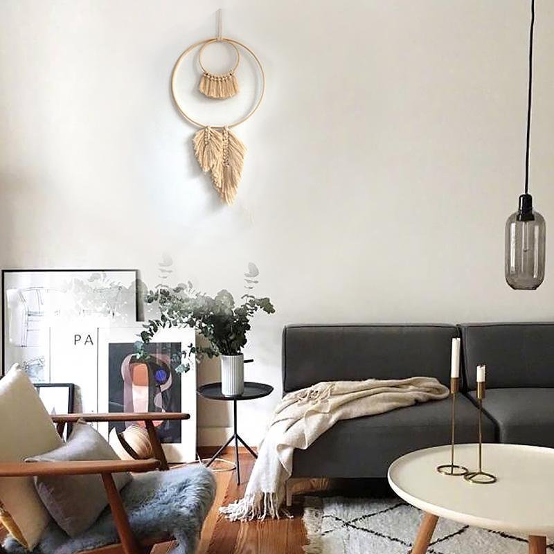 Round Hand Wicker Macrame Woven Wall Hanging Bohemian Geometric Art Decor