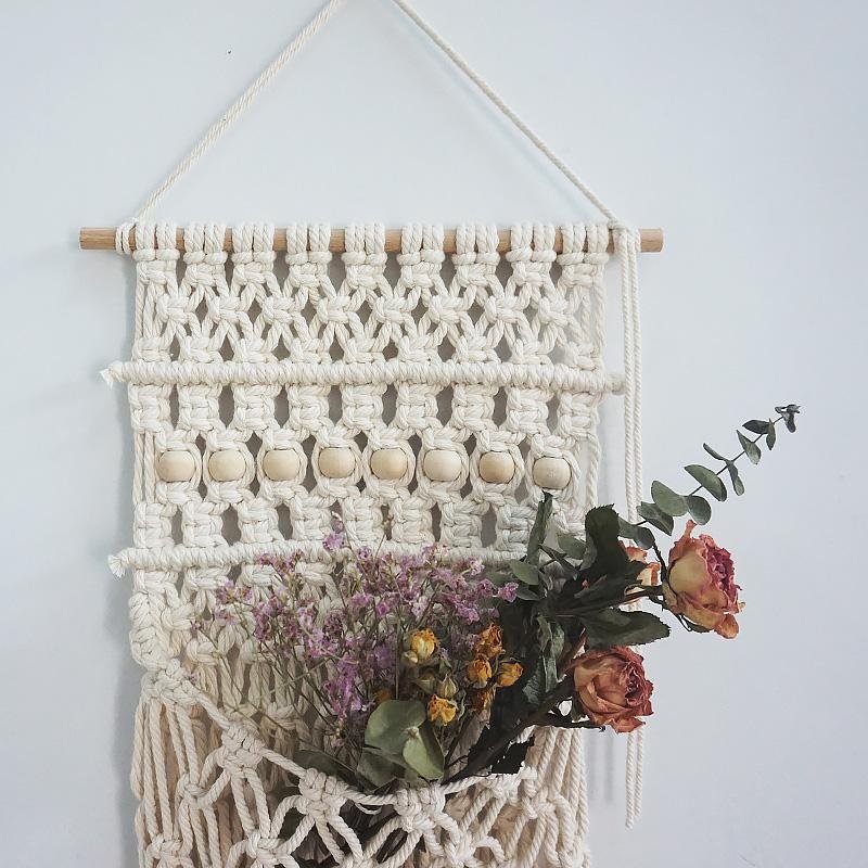 Beige Bohemian Style Rectangular Cotton Tapestry Woven Wall Hangings