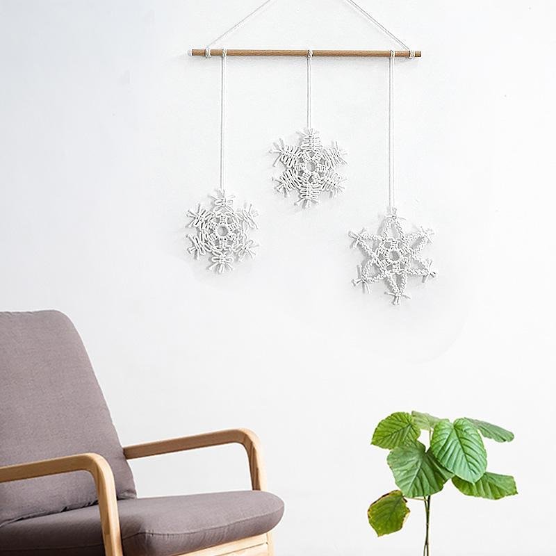 Beige Nordic Style Snowflake Shape Cotton Woven Wall Hangings