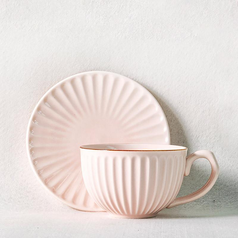 Set of 6 Yellow Stoneware Mugs Coffee Cups Teacups and Saucers