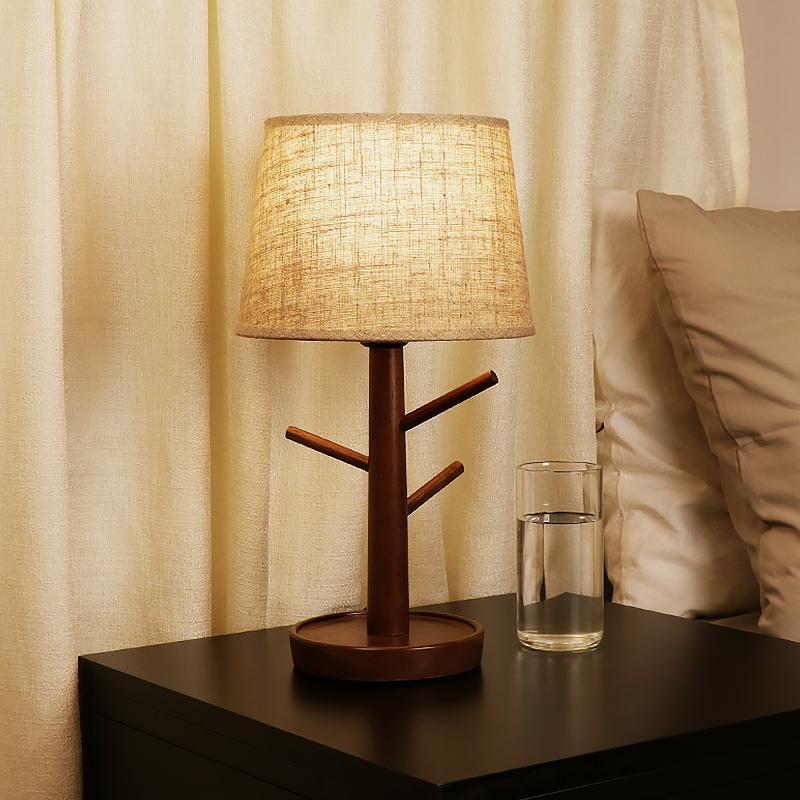 Nordic LED Fabric Rubber Wood Base Night Light Bedside Table Lamps Desk Lamps Bedside Lamps Table Light Night Stand Lamps Desk Light Reading Light - Dazuma